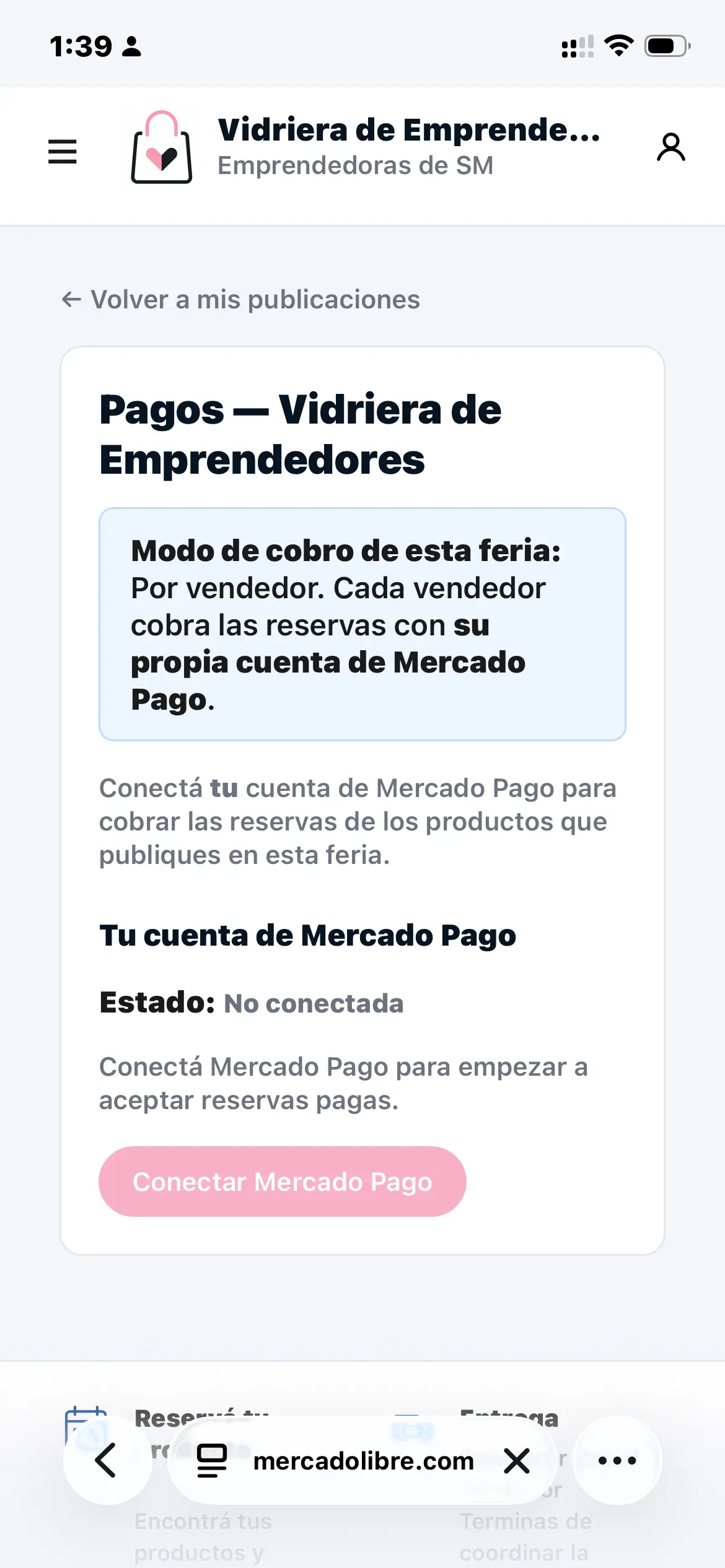 Pantalla de Mi Mercado Pago sin conectar